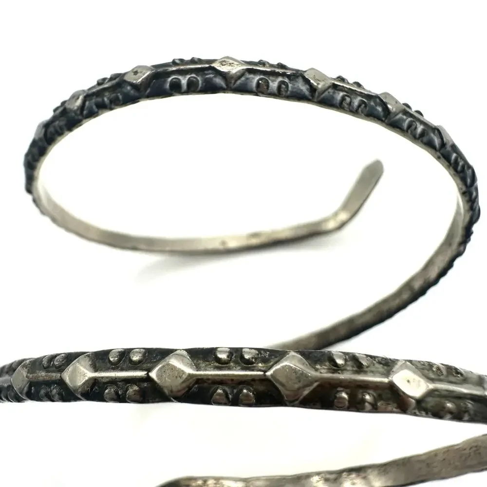 Vintage silver tone snake textured cuff bangle wrap bracelet adjustable 20.5”